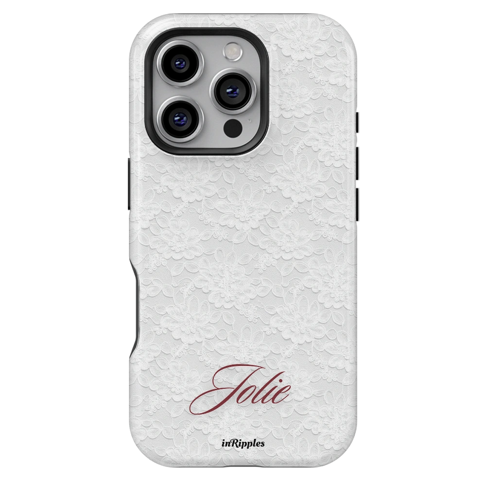 White Lace Personalized Name iPhone Case