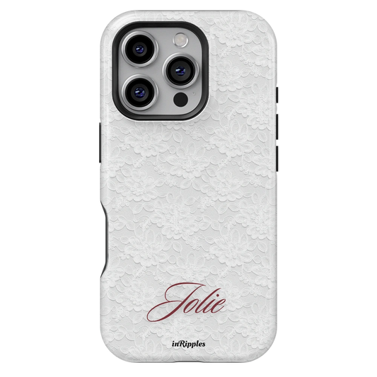 White Lace Personalized Name iPhone Case