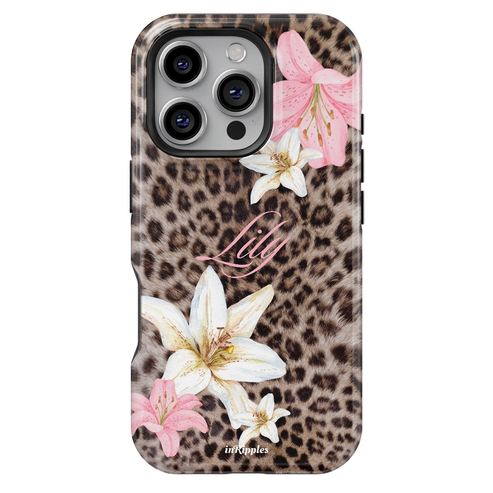 Leopard Lily Personalized Name iPhone Case