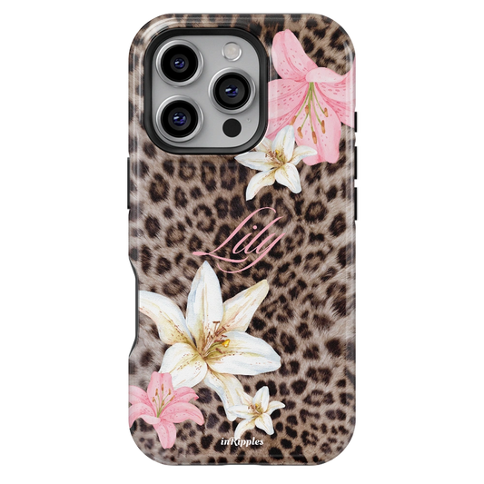 Leopard Lily Personalized Name iPhone Case