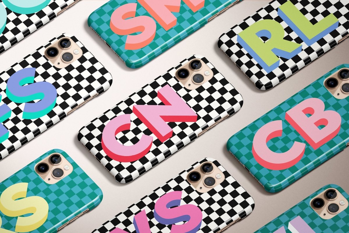 Checkerboard Initials Personalized iPhone Case - Custom Phone Cases - iPhone 14 Pro - Slim - inRipples