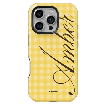 Lemon Gingham Personalized iPhone Case
