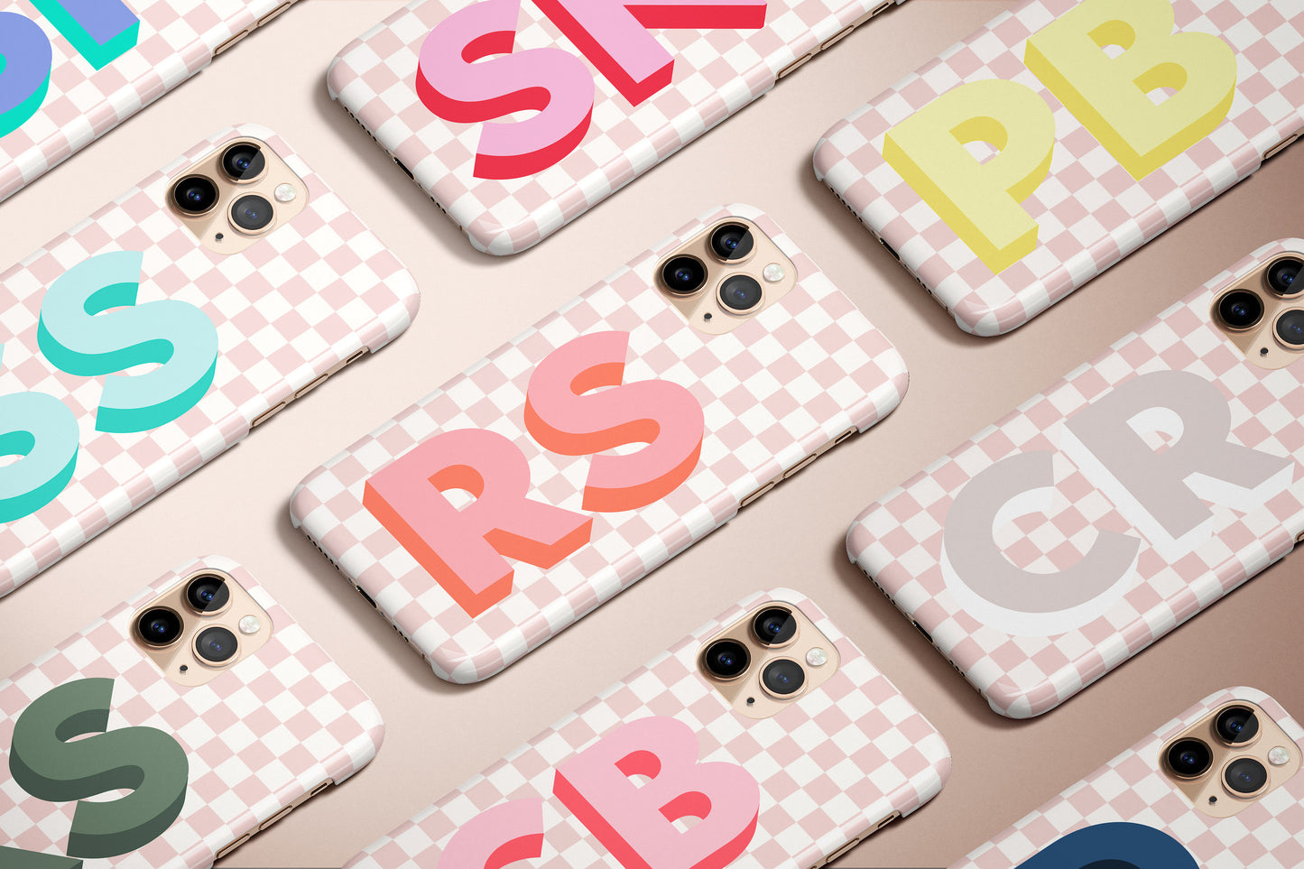 Checkerboard Large Initials Personalized Name Monogram iPhone Case