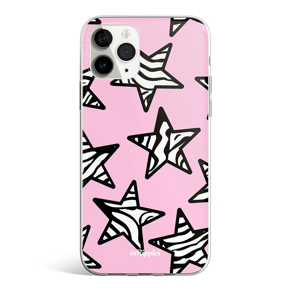 Zebra Stars iPhone Case-Pink