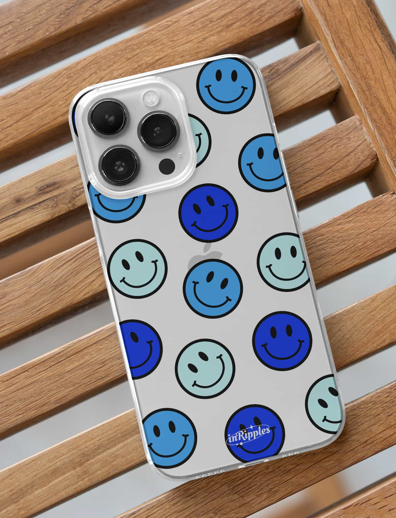 Smile Faces Silicone Acrylic Clear iPhone Case Blue inRipples