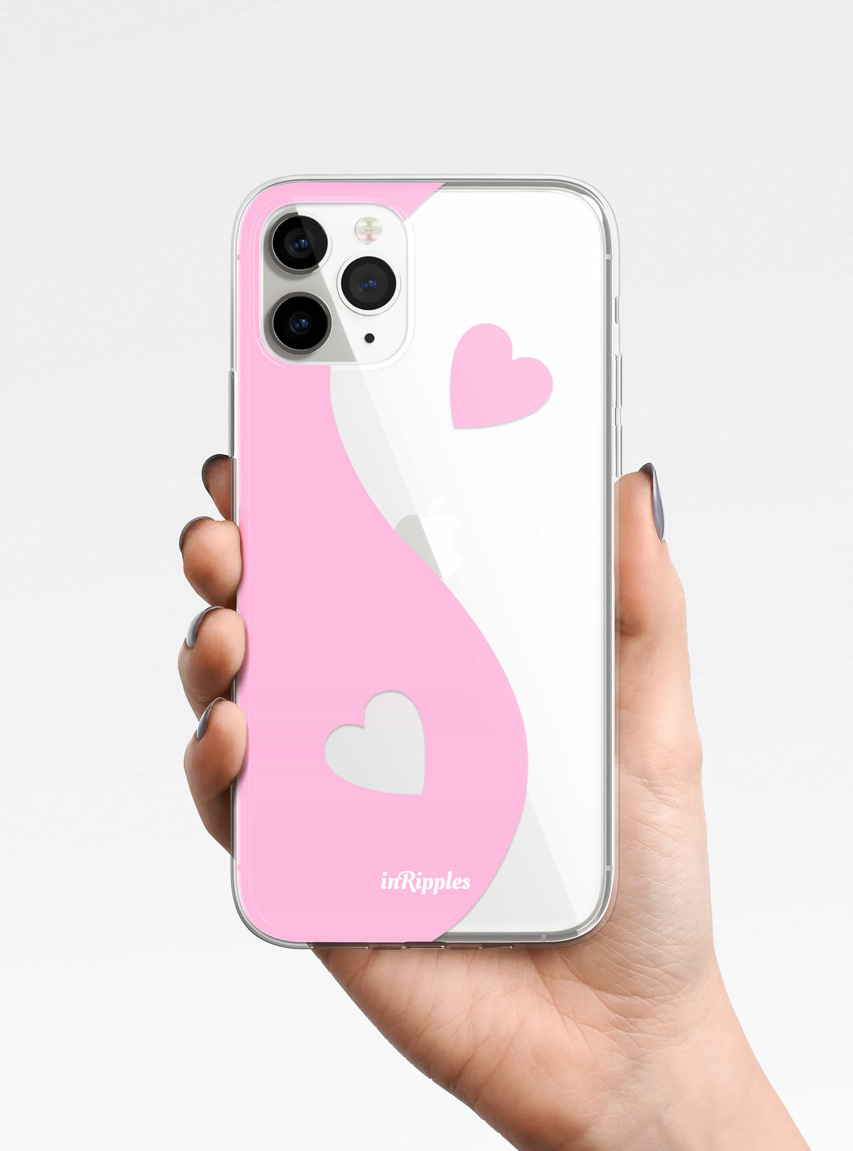 Yin Yang Love Clear iPhone Case Pink Heart Phone Case inRipples