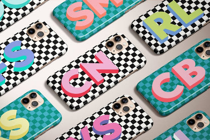 Checkerboard Initials Personalized iPhone Case - Custom Phone Cases - iPhone 14 Pro - Slim - inRipples